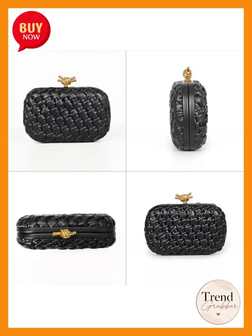 Handwoven PU Leather Clutch with Chain Strap for Weddings & Parties